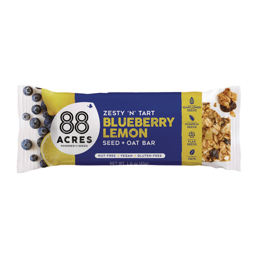 88 ACRES Warm 'N Chewey Gluten-Free Blueberry/Lemon Seed and Oat Bar, 1.6 oz Bar, 9/Box (ACY00592)