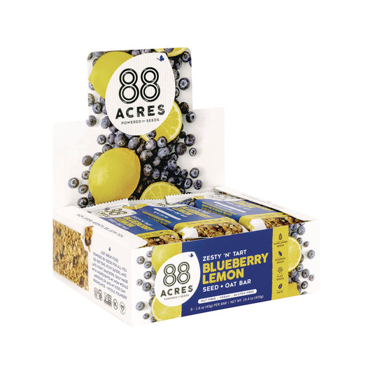 88 ACRES Warm 'N Chewey Gluten-Free Blueberry/Lemon Seed and Oat Bar, 1.6 oz Bar, 9/Box (ACY00592)