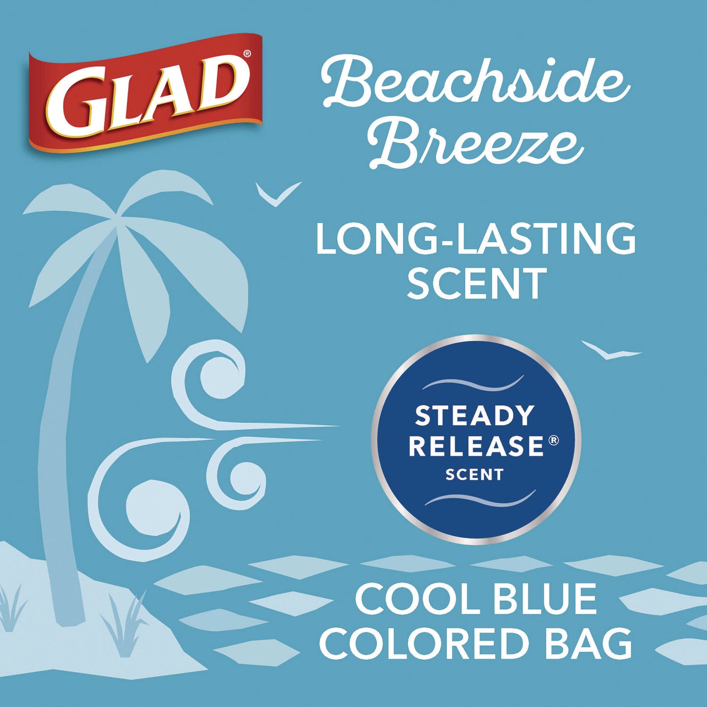 Glad Small Kitchen Drawstring Trash Bags, 4 gal, Beachside Breeze Scent, 0.5 mil, 18" x 17", Blue, 80/Box (79155)