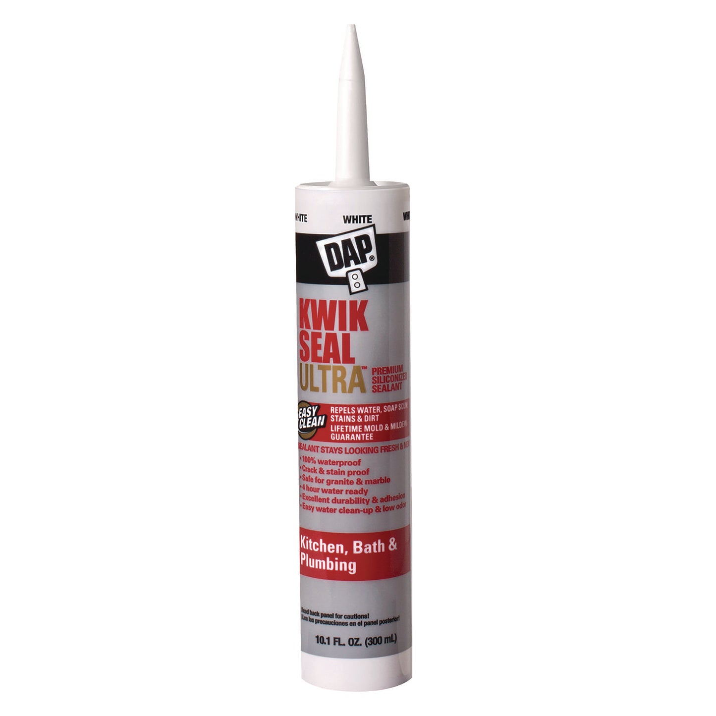 DAP KWIK SEAL ULTRA Premium Siliconized Sealant, 10.1 oz Tube, Gloss White (7079818897)