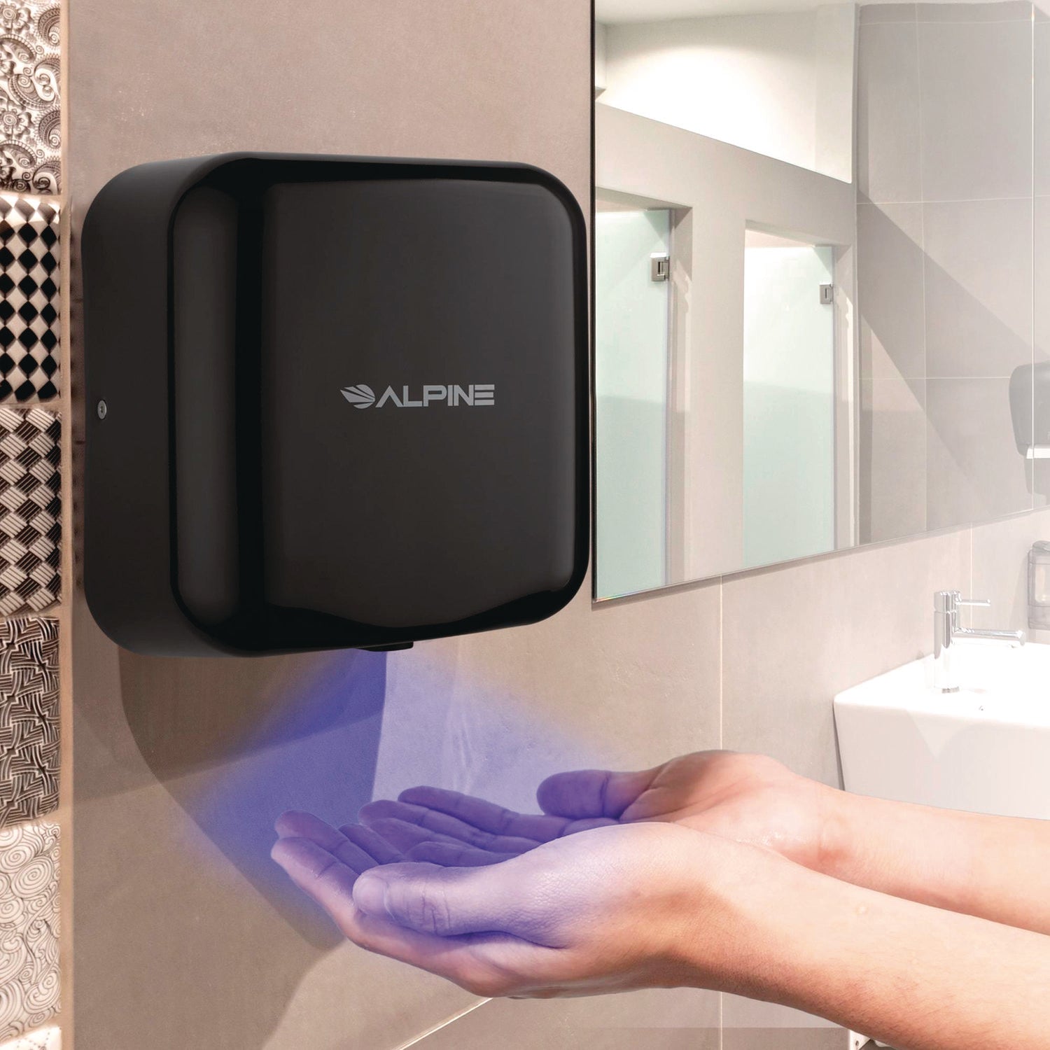 Alpine Hemlock Commercial Automatic 120V Hand Dryer, 6.69 x 11.41 x 12.31, Stainless Steel, Black (ALP40010BLA)