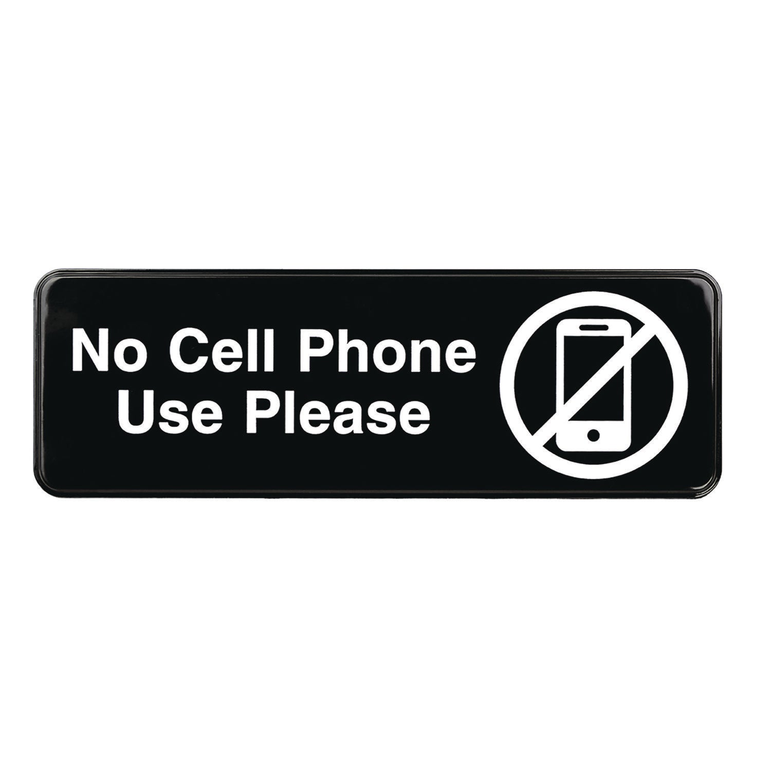 Excello Global Products No Cell Phone Use Please Indoor/Outdoor Wall Sign, 9 x 3, Black Face, White Graphics, 3/Pack (EGPHD0266S)