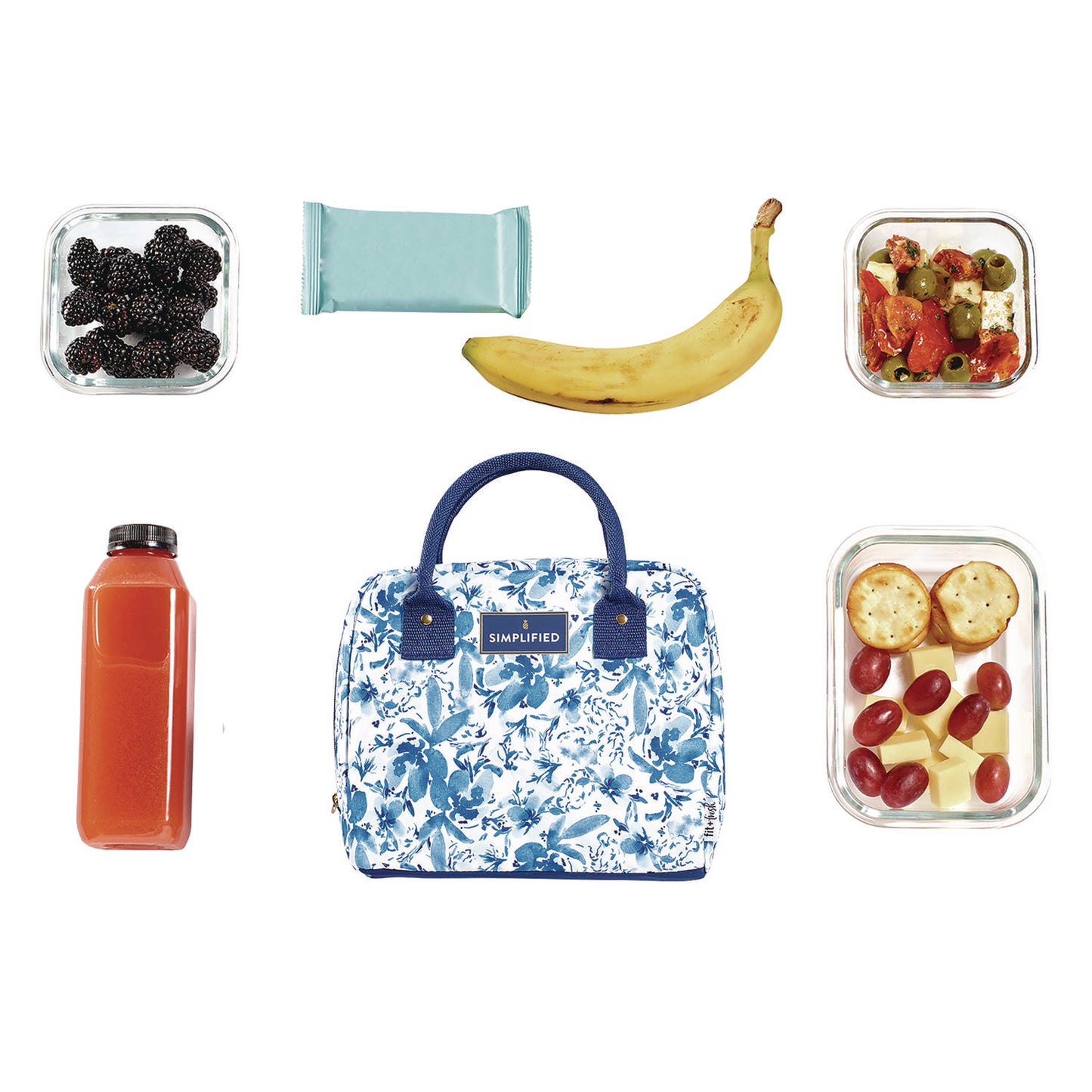 fit + fresh Simplified Lunch Bag, 9 x 6 x 10, Blue Floral (7039SIM3166)