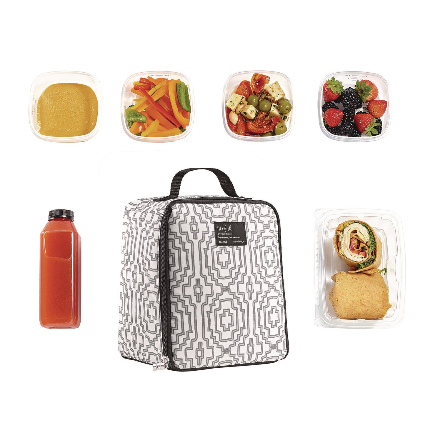 fit + fresh Lunch Bag, 8 x 6 x 10, Black and White Geometric (7613FF3242)