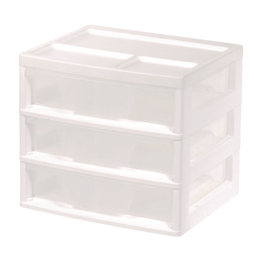 Iris 3-Drawer Desktop Storage, Plastic, 14.6 x 12.31 x 12.75, White/Clear (301161)