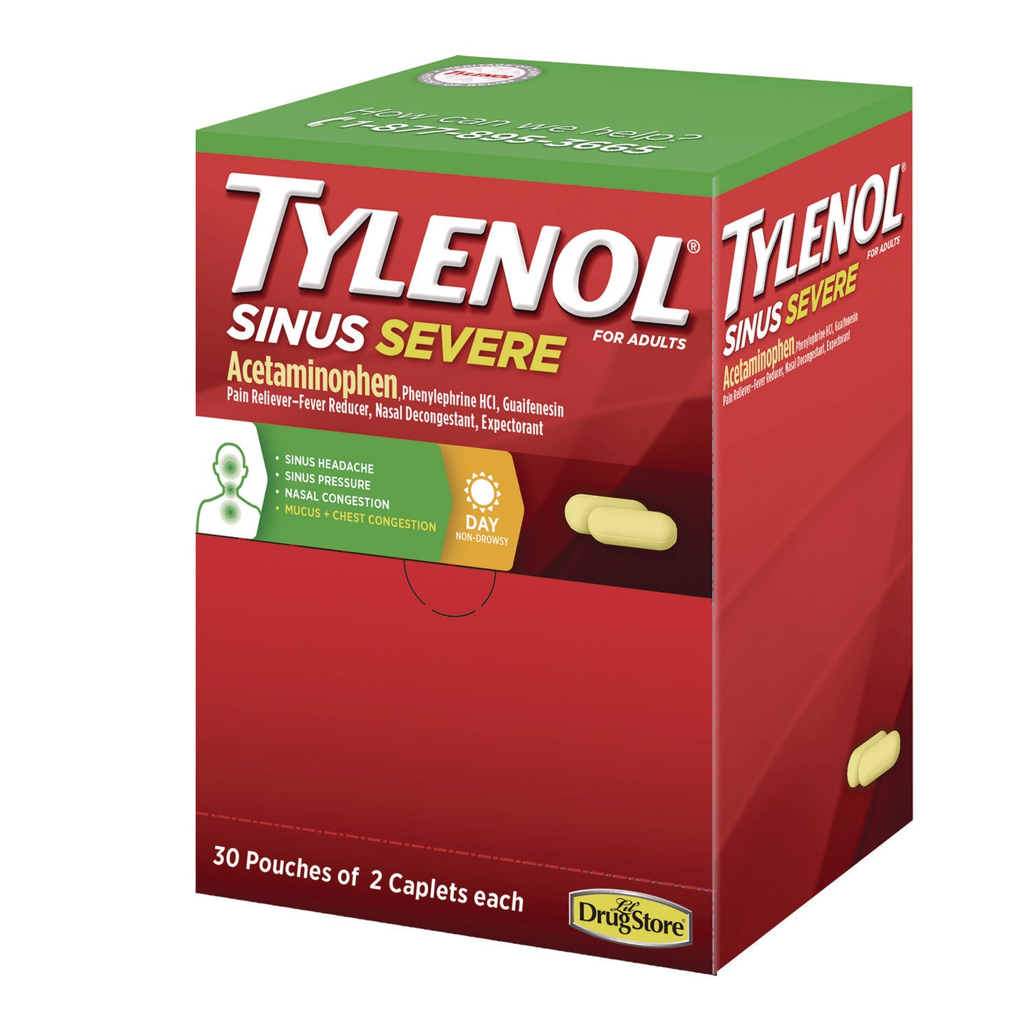 Tylenol Sinus Severe Acetaminophen Daytime Pain Reliever Caplet, 2 Caplets/Packet, 30 Packets/Box (64578)