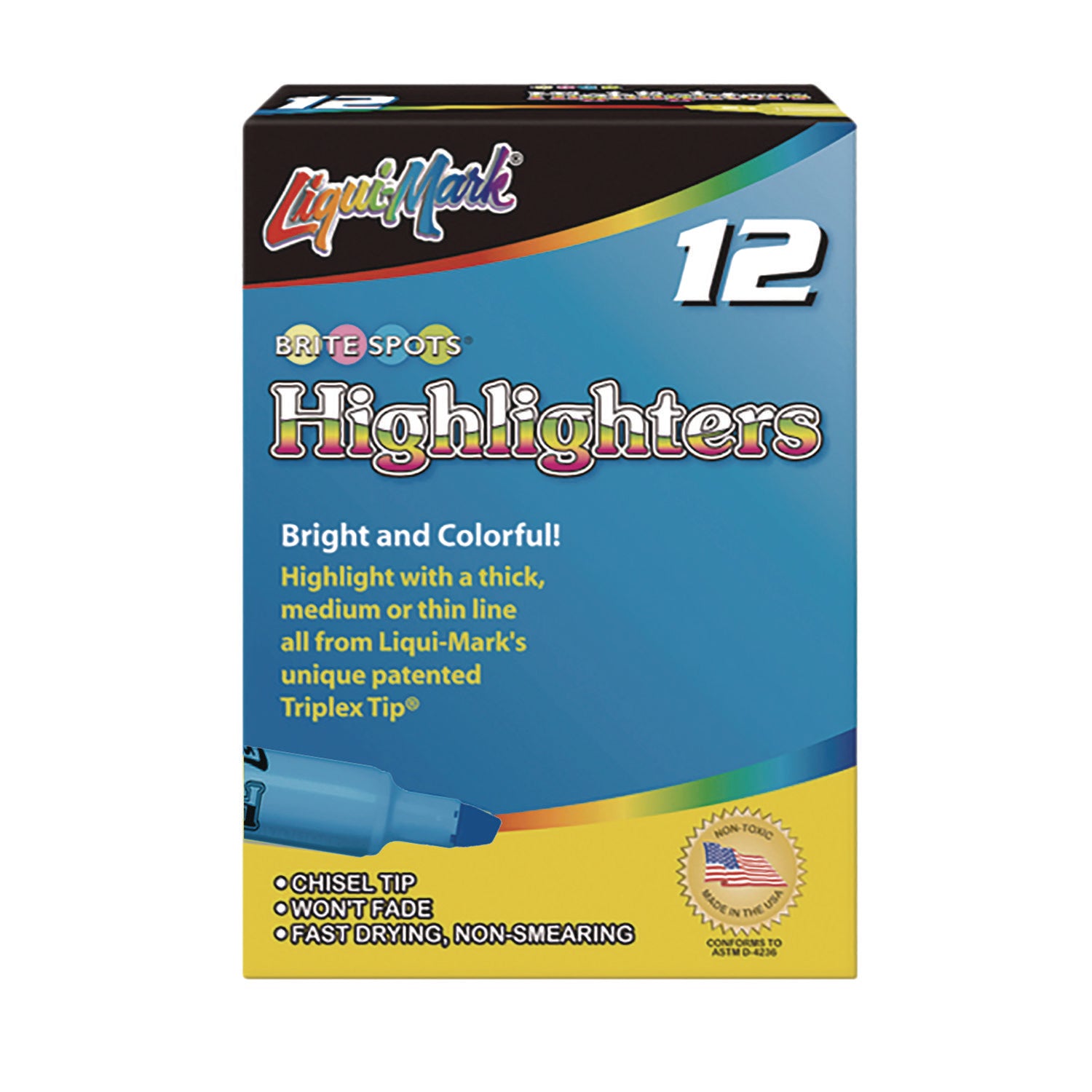 Liqui-Mark Tank Fluorescent Highlighter, Blue Ink, Chisel Tip, Blue Barrel, Dozen (60823)