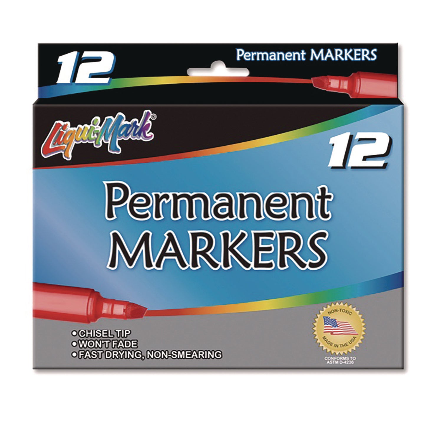 Liqui-Mark Permanent Marker, Chisel Tip, Black, Dozen (91201)