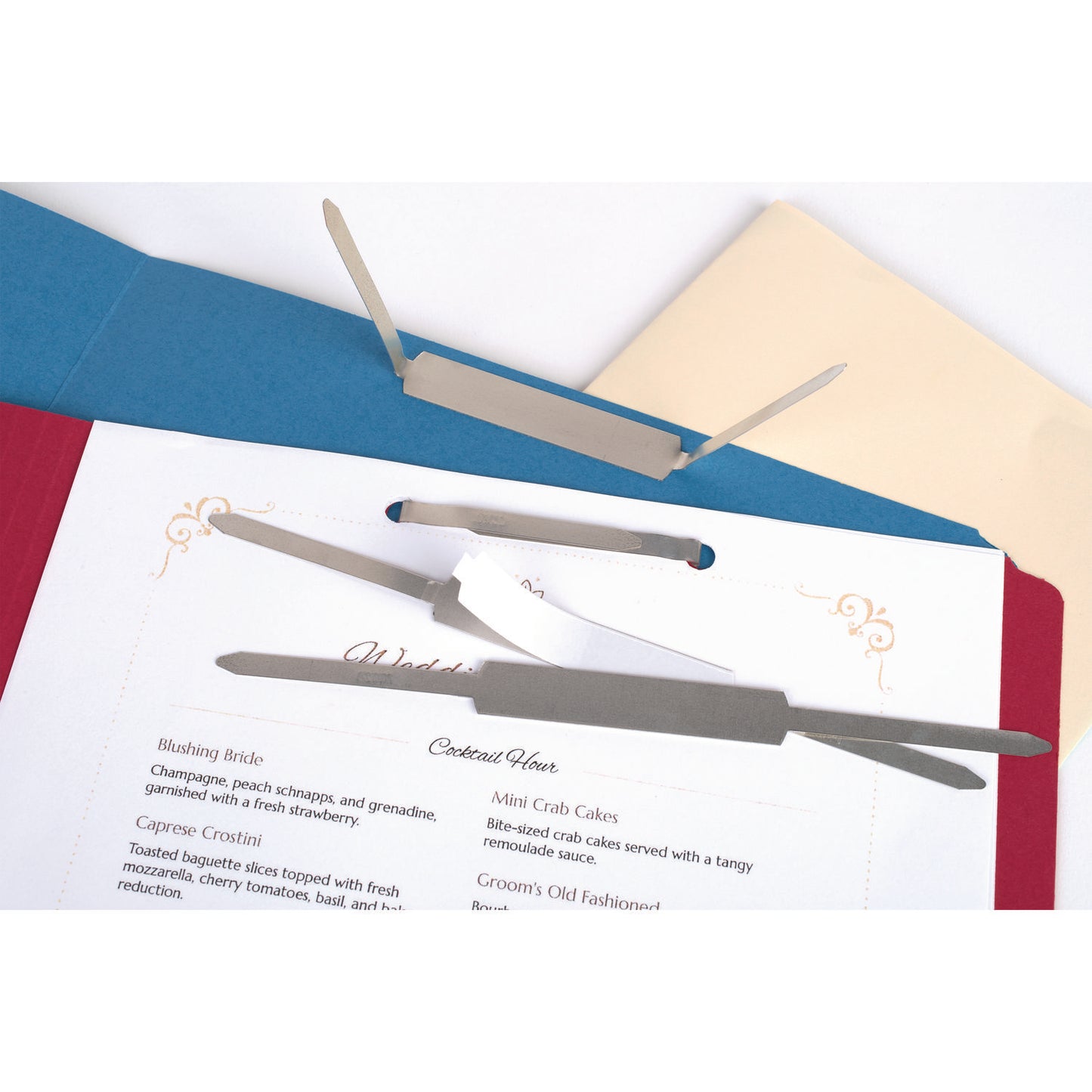 Acco Self-Adhesive Two-Prong Paper Fastener Bases, 2" Capacity, 2.75" Center to Center, Matte Steel, 100/Box (70020)