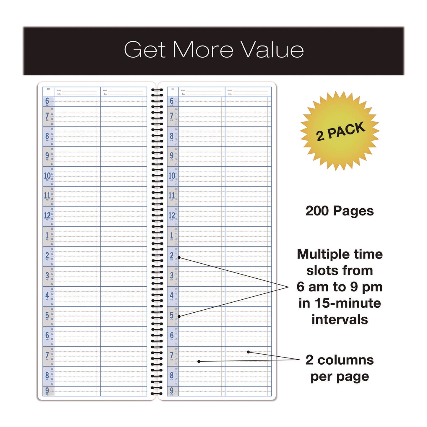 Global Printed Products Daily Appointment Book, 13.5 x 5, Brown Cover, Undated, 2/Pack (SPLS0083)