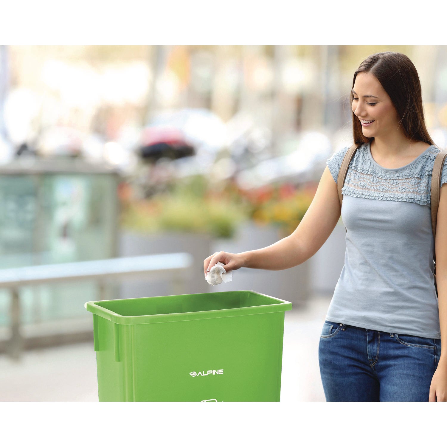 Alpine Slim 23 Gallon Recycling Bin, Plastic, Lime Green (ALP477LGRN)