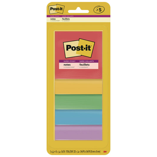 Post-it Pads in Playful Primary Colors, 3" x 3", 45 Sheets/Pad, 5 Pads/Pack (33215SSAN)