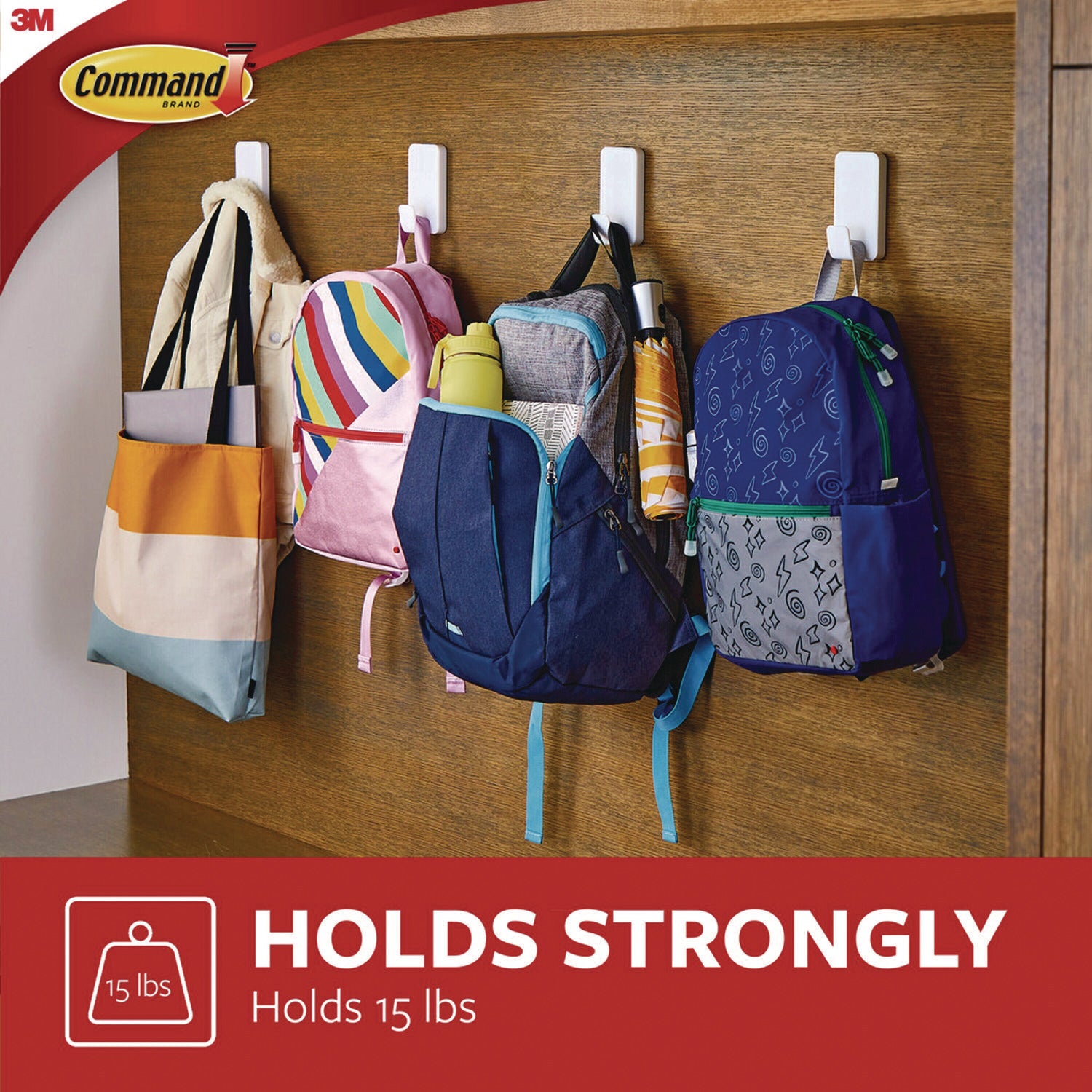 Command X-large Utility Hooks, Plastic, White, 15 lb Capacity, 2 Hooks and 8 Strips/Pack (170112ES)