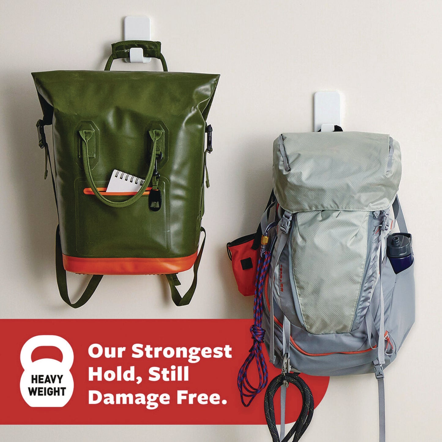 Command X-large Utility Hooks, Plastic, White, 15 lb Capacity, 2 Hooks and 8 Strips/Pack (170112ES)