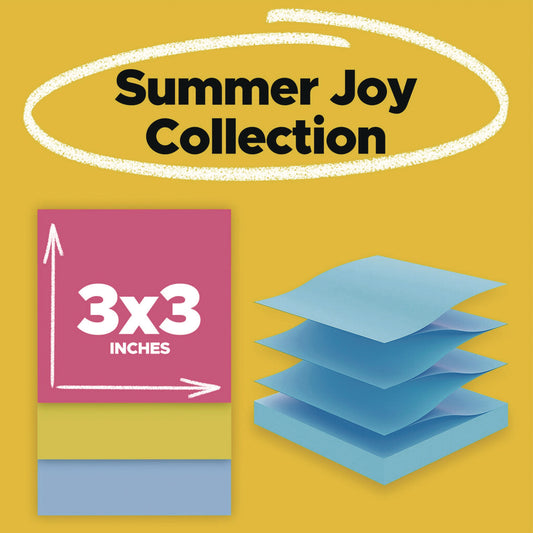 Post-it Pop-Up Notes Summer Joy Collection Colors, 3" x 3", Assorted Colors, 90 Sheets/Pad, 6 Pads/Pack (R3306SSJOY)