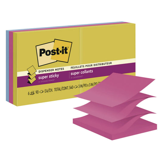 Post-it Pop-Up Notes Summer Joy Collection Colors, 3" x 3", Assorted Colors, 90 Sheets/Pad, 6 Pads/Pack (R3306SSJOY)