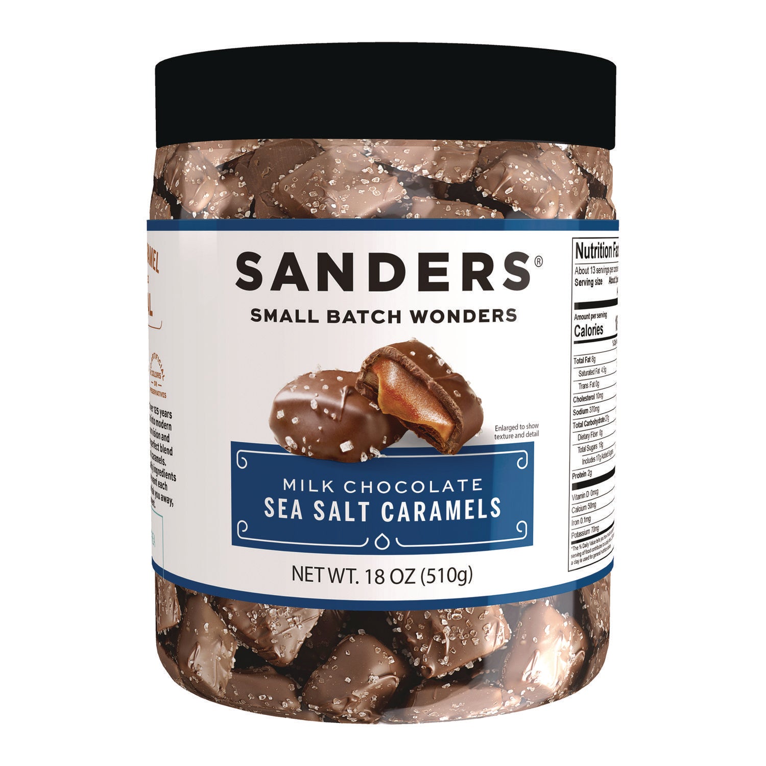 Sanders Small Batch Wonders Milk Chocolate Sea Salt Caramels, 18 oz Tub (MRY30986)