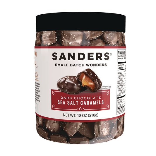 Sanders Small Batch Wonders Dark Chocolate Sea Salt Caramels, 18 oz Tub (MRY30987)