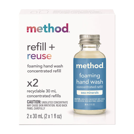 Method Refill + Reuse Foaming Hand Soap Refill, Sea Minerals, 1 oz Refill Bottle, 2/Pack (356009)