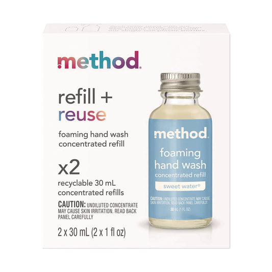 Method Refill + Reuse Foaming Hand Soap Refill, Sweetwater, 1 oz Refill Bottle, 2/Pack (356011)