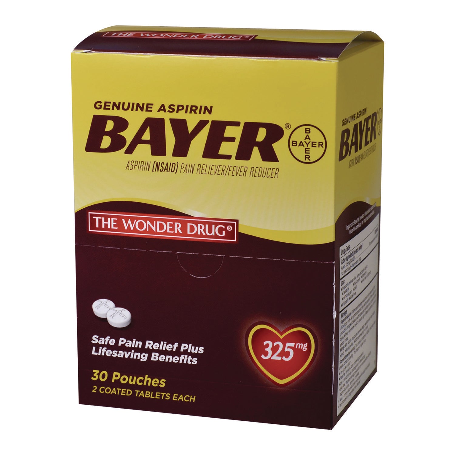 Bayer Genuine Buffered Aspirin (NSAID) Tablet, 2 Tablets/Packet, 30 Packetss/Box (64268)