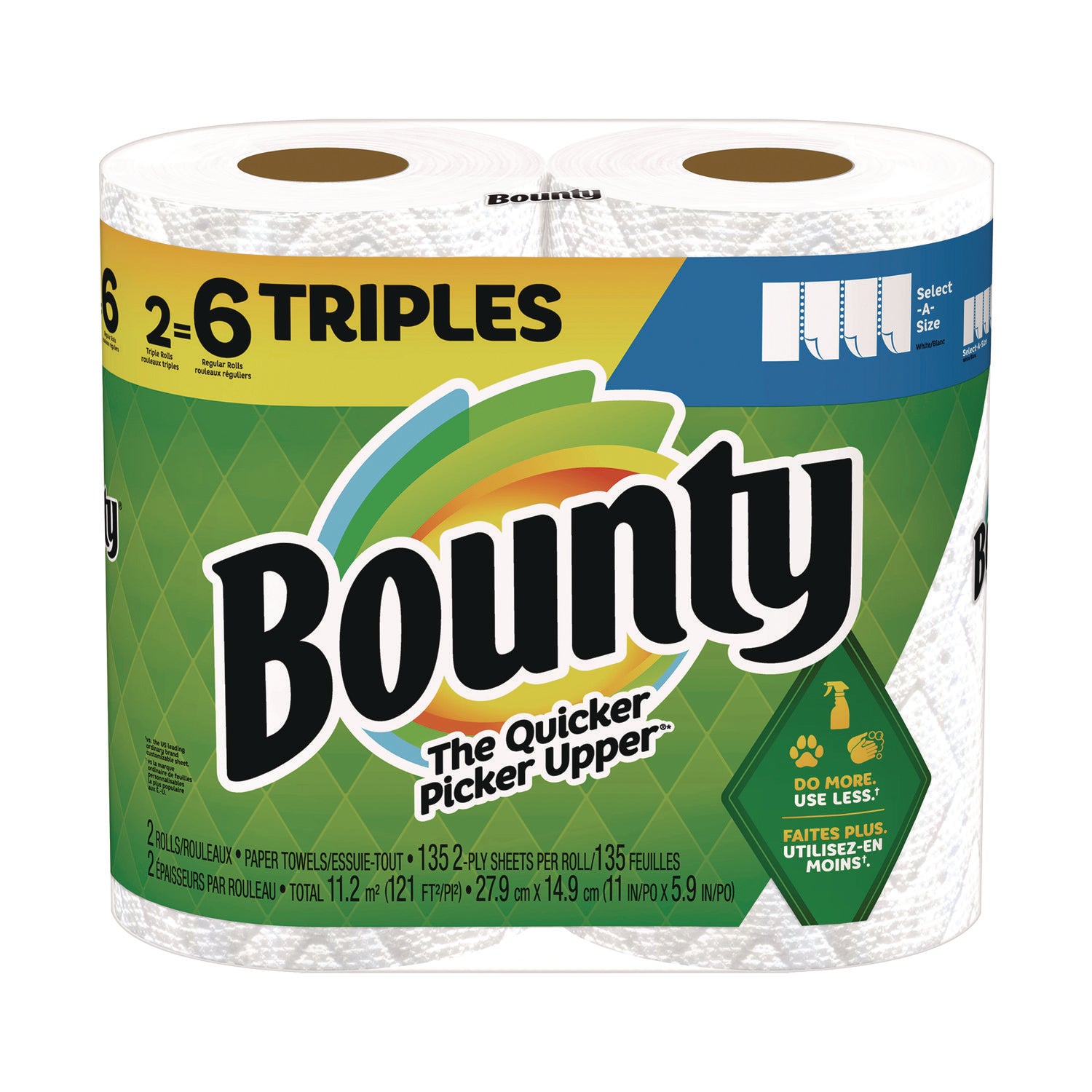 Bounty Select-a-Size Kitchen Roll Paper Towels, 2-Ply, 11 x 5.9, White, 135 Sheets/Roll, 2 Rolls/Pack (06133)