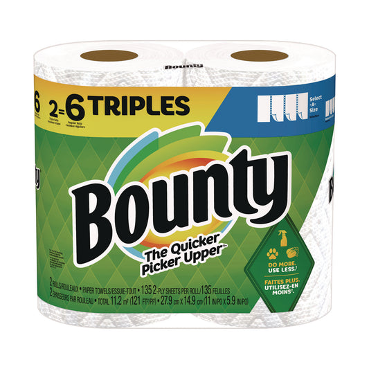 Bounty Select-a-Size Kitchen Roll Paper Towels, 2-Ply, 11 x 5.9, White, 135 Sheets/Roll, 2 Rolls/Pack (06133)