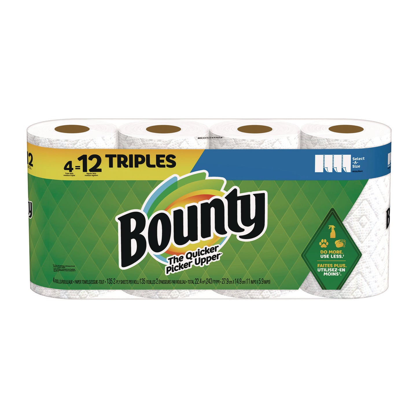 Bounty Select-a-Size Kitchen Roll Paper Towels, 2-Ply, 11 x 5.9, White, 135 Sheets/Roll, 4 Rolls/Pack (06134)