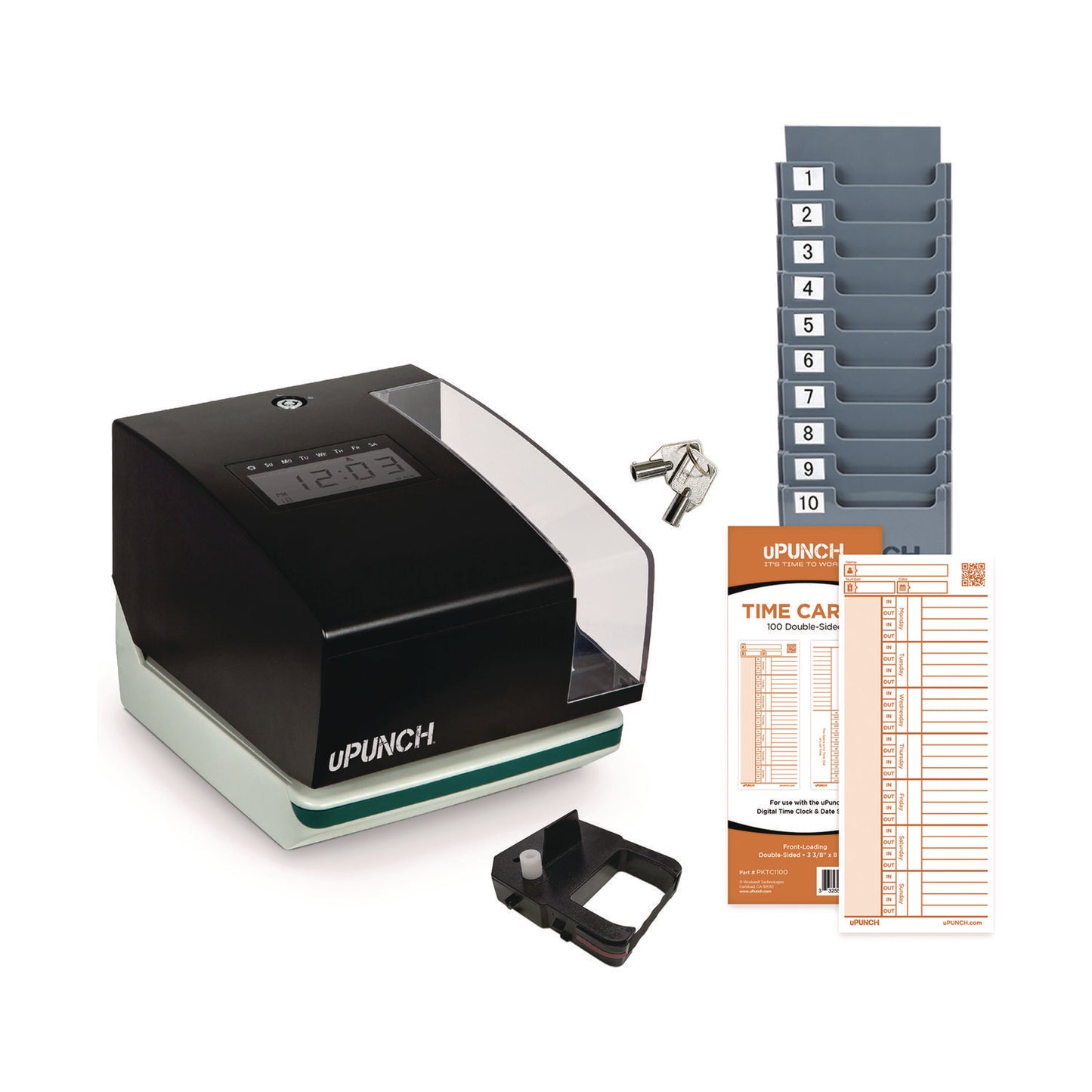 uPunch Digital Time Clock and Date Stamp Bundle, Black (PK1100)