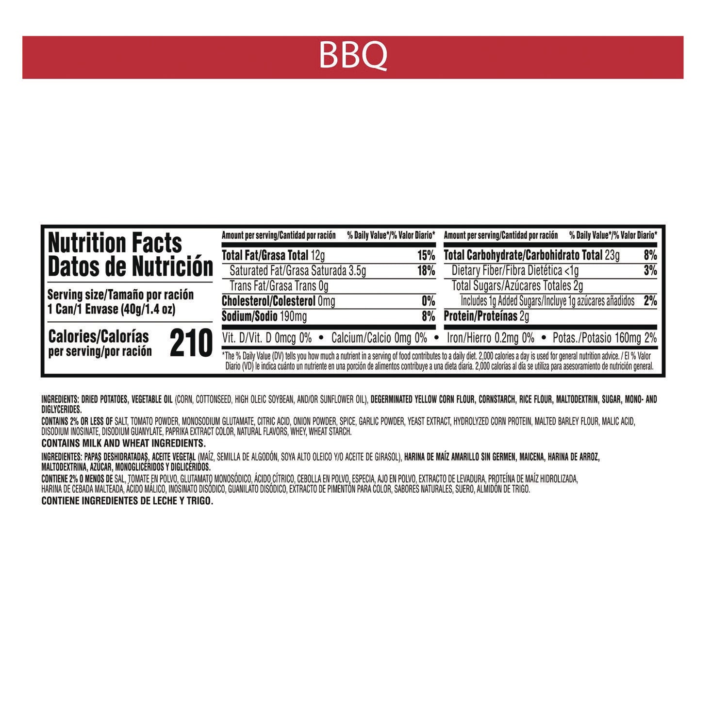 Pringles Grab and Go BBQ Crisps, 1.4 oz Can, 12/Carton (KEE18372)