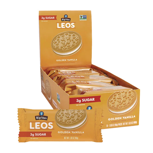 Rip Van Leos Golden Vanilla Sandwich Cookies, 2 Cookies/Pack, 10 Packs/Box (RVW62001)