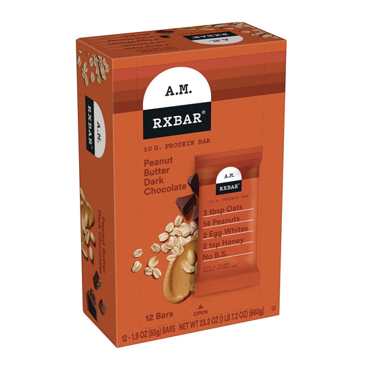 A.M. RXBAR Gluten-Free Peanut Butter Dark Chocolate Protein Bar, 1.9 oz Bar, 12/Box (KEE00718)