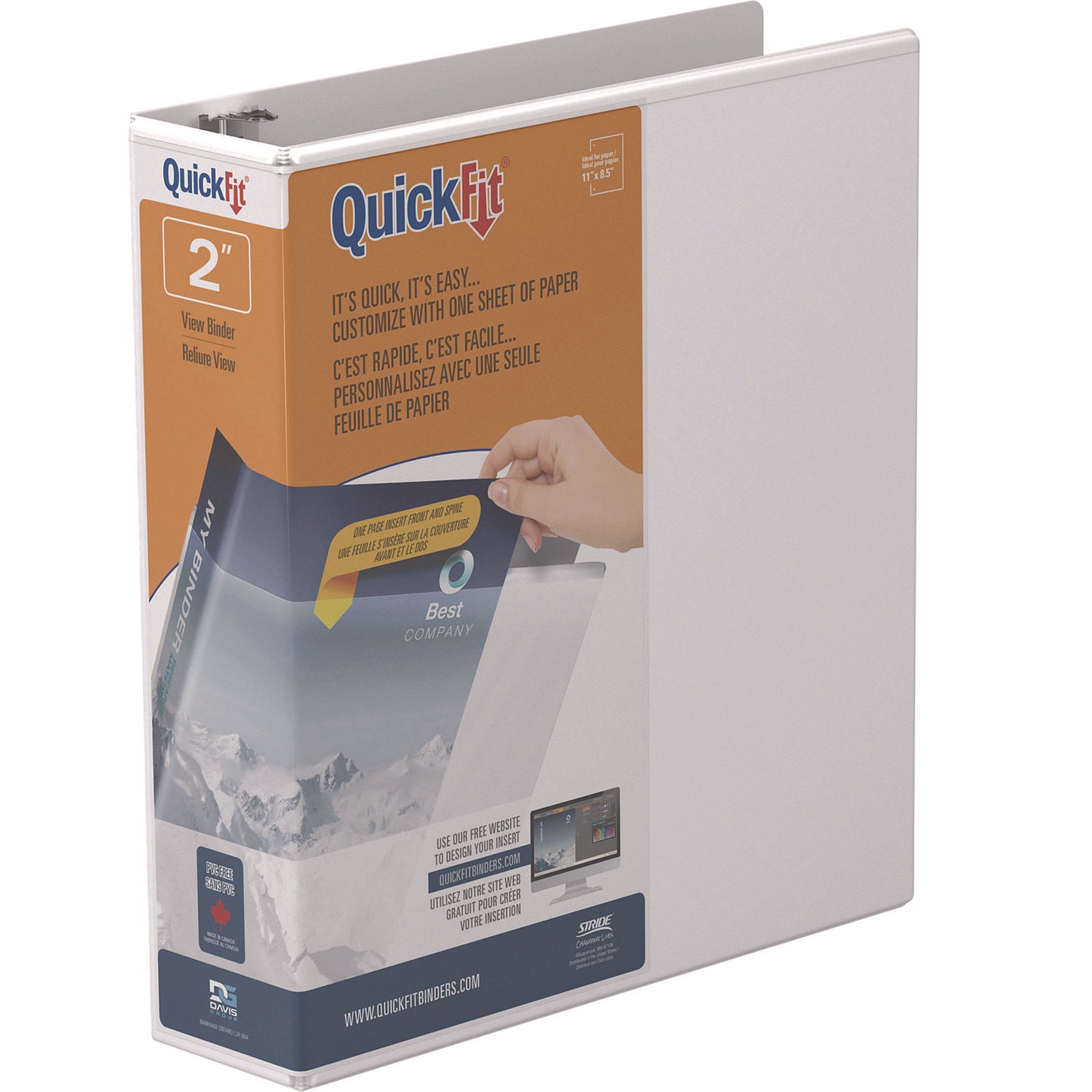 Stride QuickFit D-Ring View Binder, 3 Rings, 2" Capacity, 11 x 8.5, White (87030)