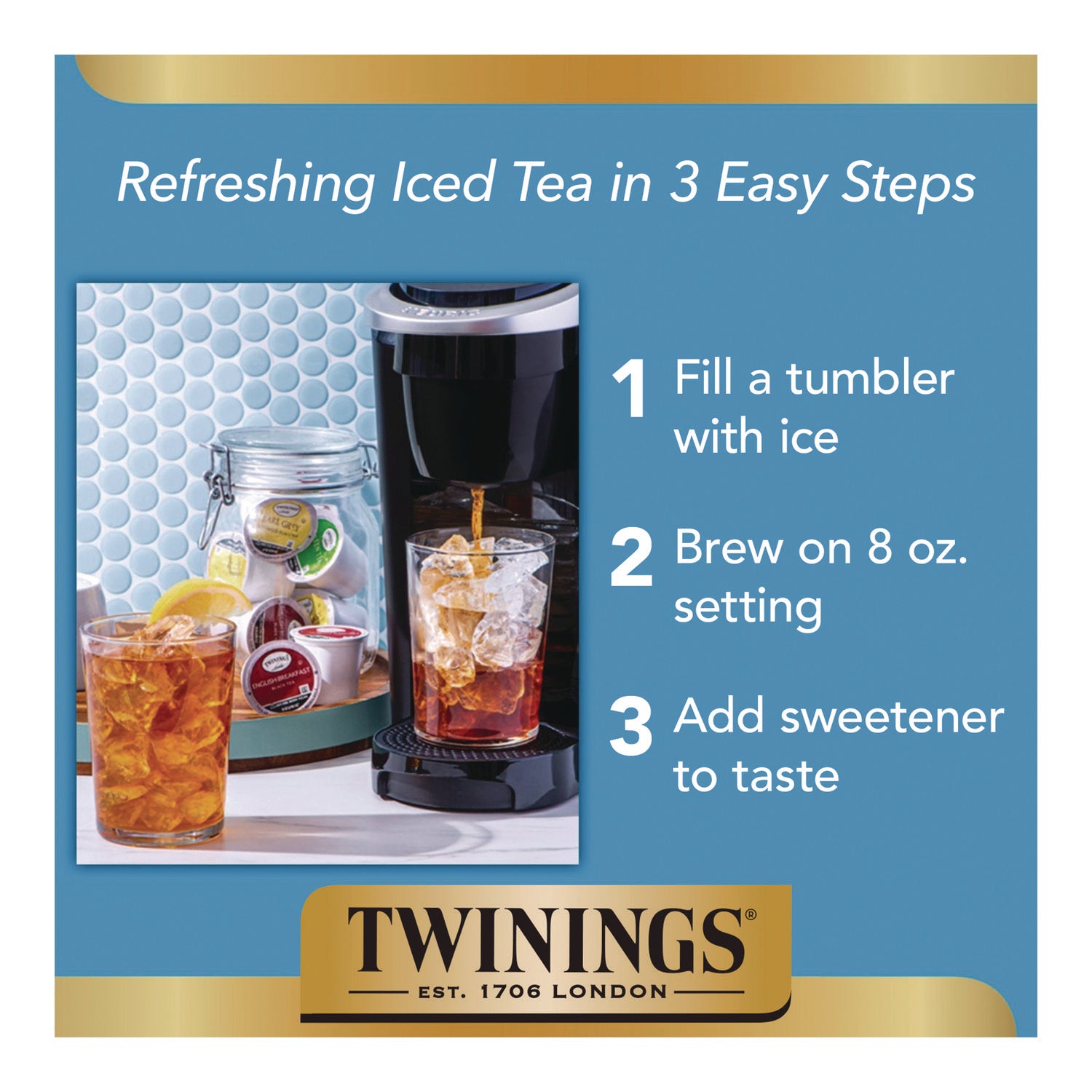 TWININGS Iced Tea K-Cups, Unsweetened Black, 24/Box (TNA23048)