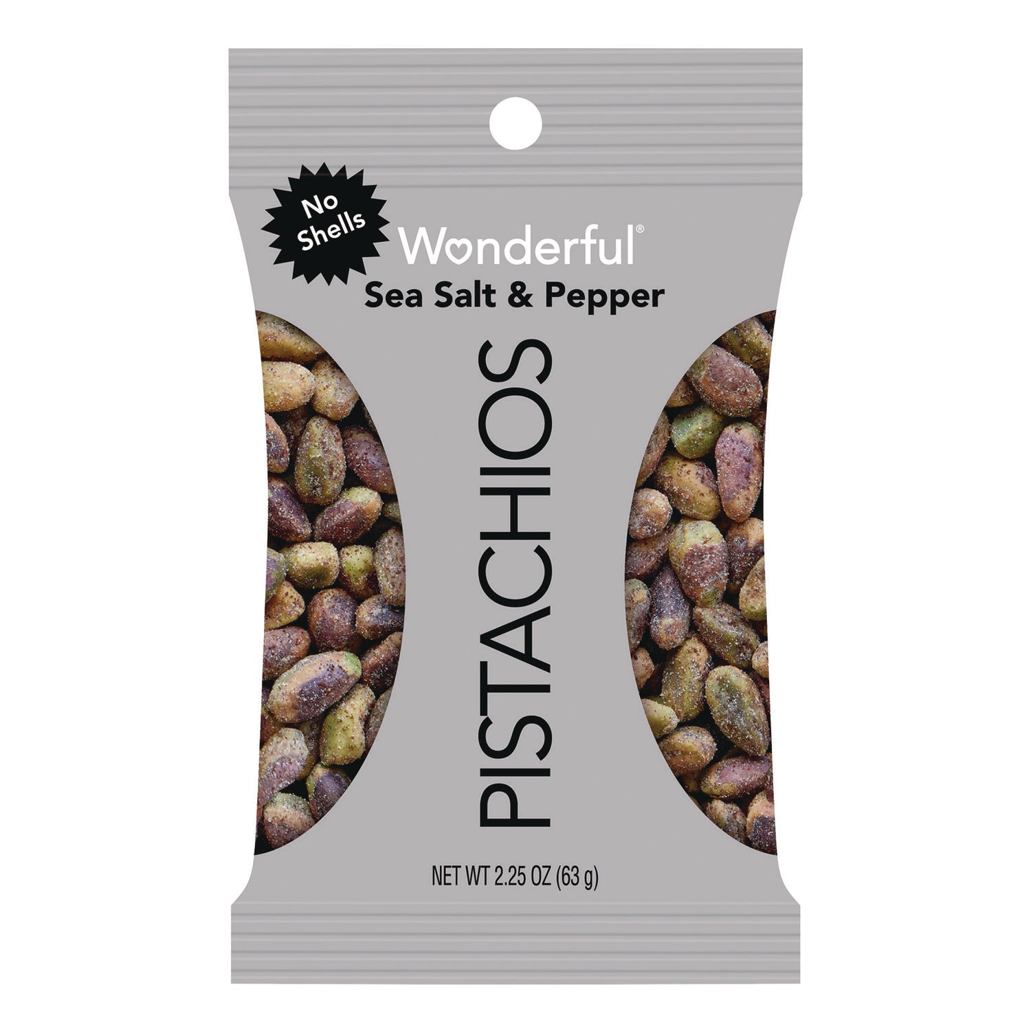 Wonderful No Shells Sea Salt and Pepper Pistachios, 2.25 oz Pack, 8/Box (PAR70144)