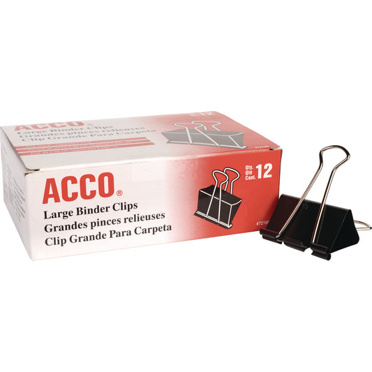 Acco Binder Clips, Large, Black/Silver, Dozen (72100)