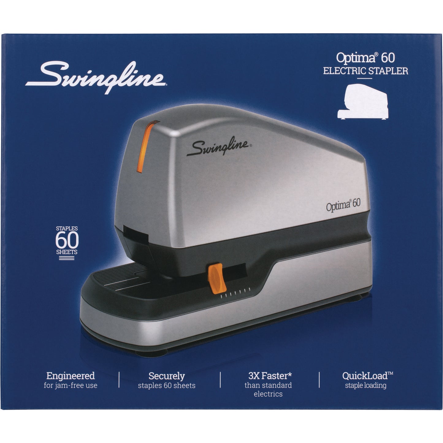 Swingline Optima 60 Electric Stapler, 60-Sheet Capacity, Silver/Black/Orange (48210)