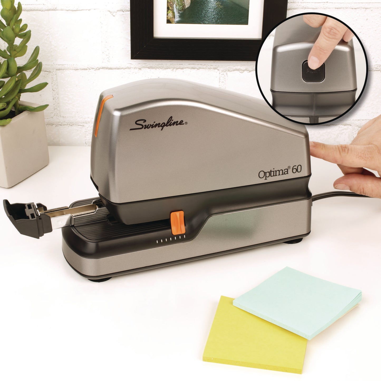 Swingline Optima 60 Electric Stapler, 60-Sheet Capacity, Silver/Black/Orange (48210)