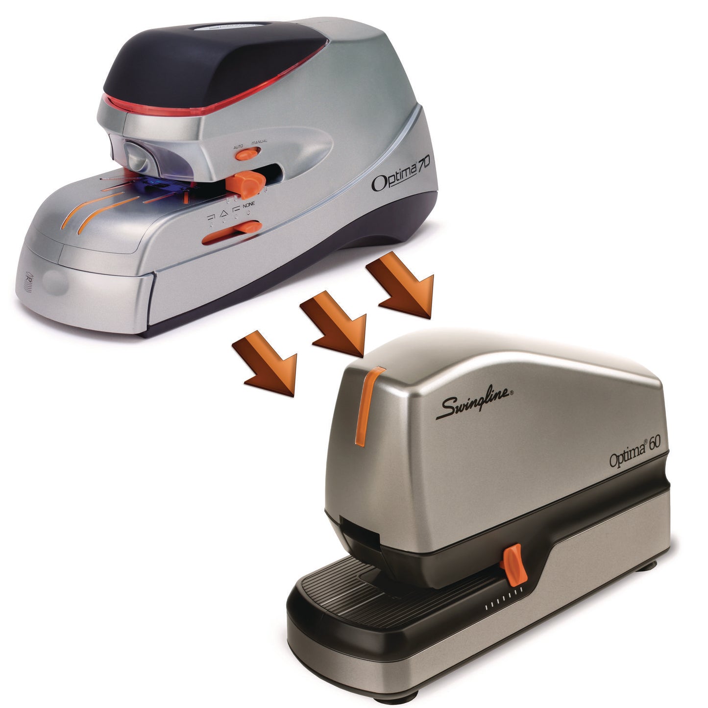 Swingline Optima 60 Electric Stapler, 60-Sheet Capacity, Silver/Black/Orange (48210)