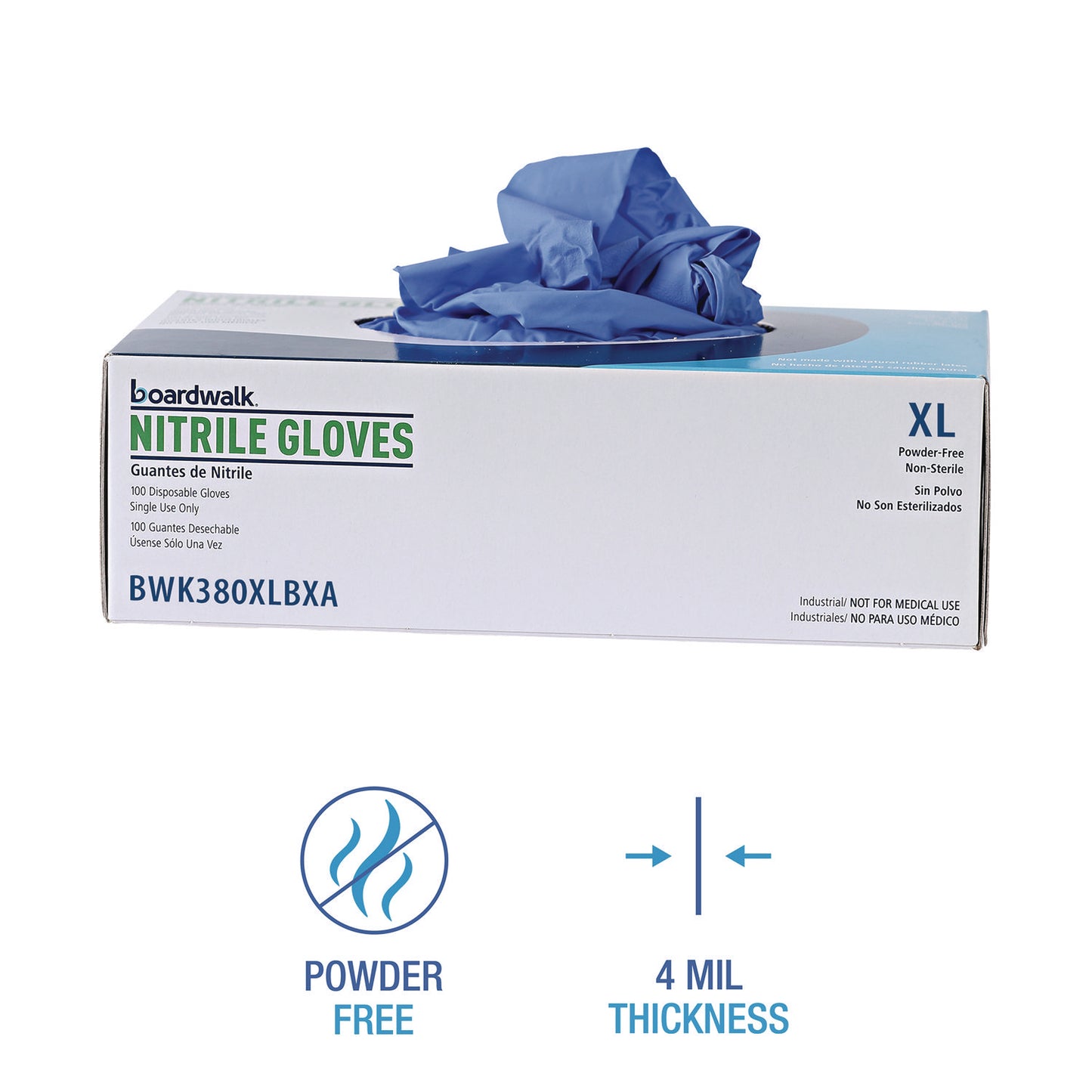 Boardwalk Disposable General-Purpose Nitrile Gloves, X-Large, Blue, 4 mil, 100/Box (380XLBXA)