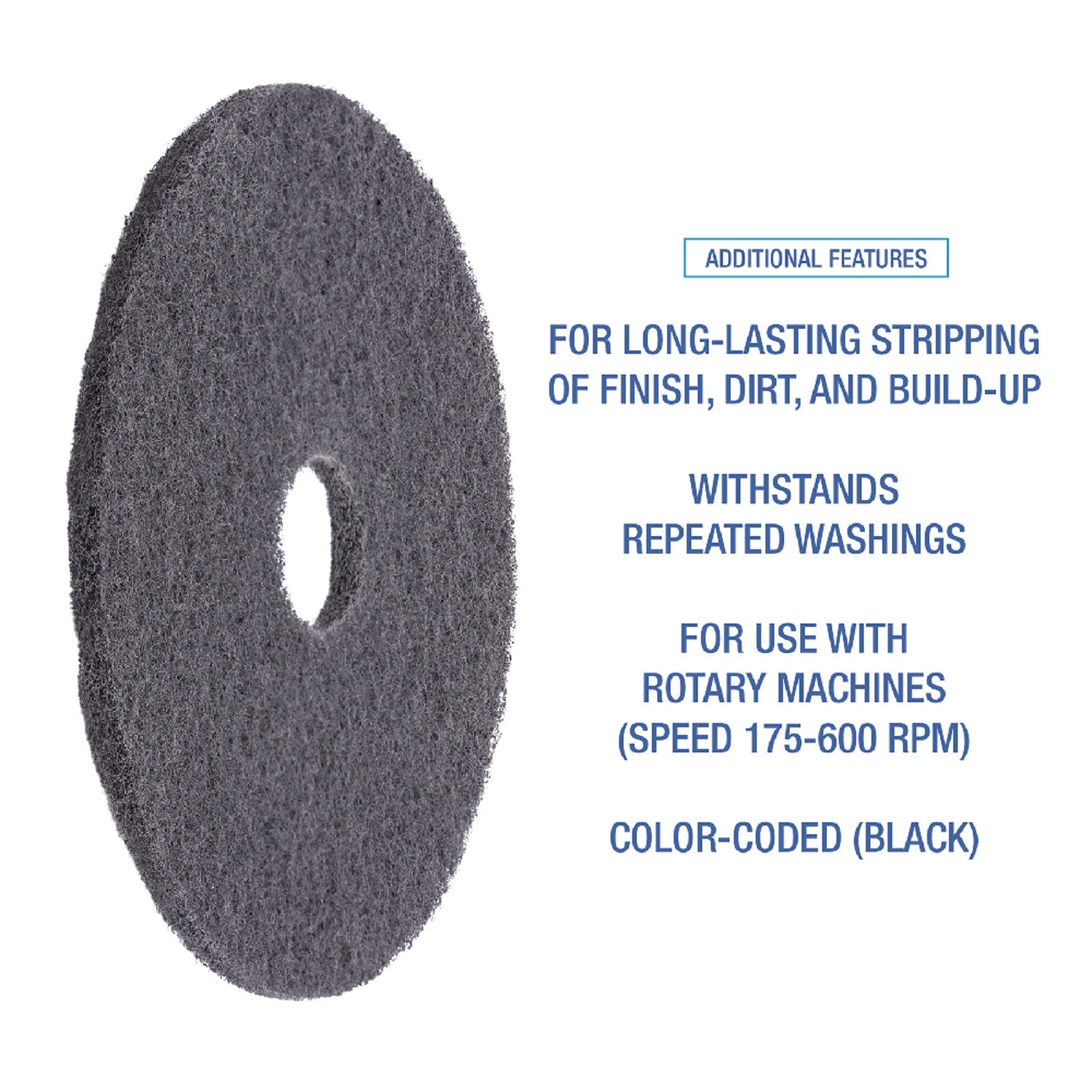 Boardwalk High Performance Stripping Floor Pads, 19" Diameter, Black, 5/Carton (4019HIP)