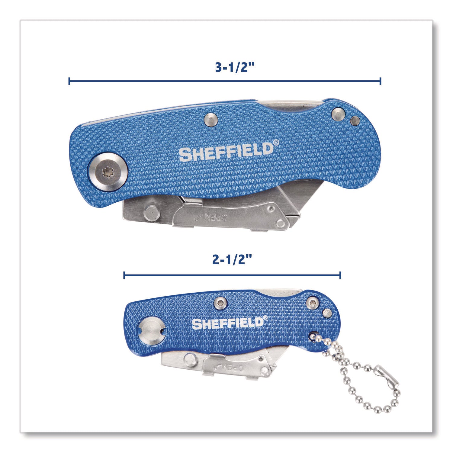 Sheffield Folding Lock Back Utility Knife Set, 1 Standard, 1 Mini, Blue (12117)