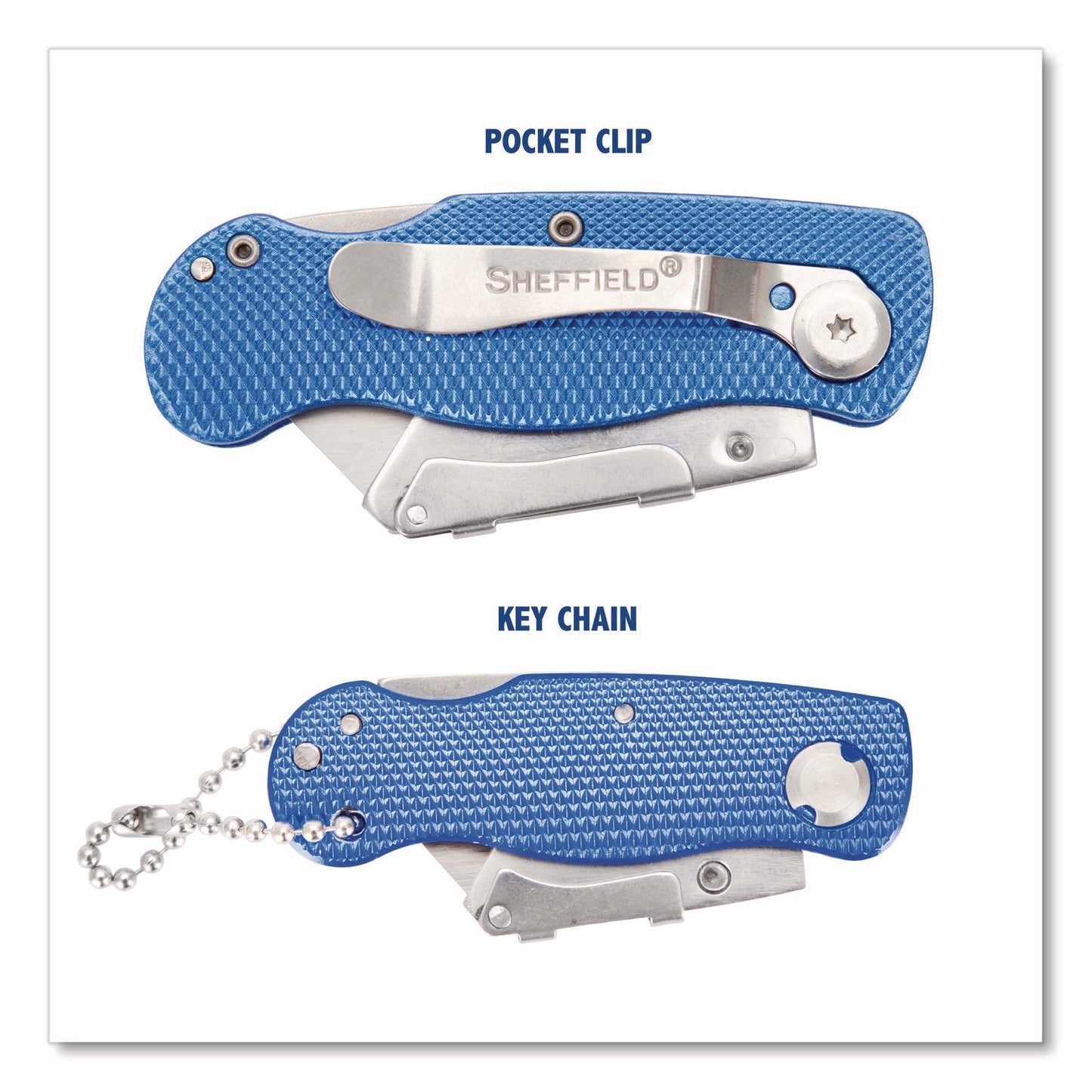 Sheffield Folding Lock Back Utility Knife Set, 1 Standard, 1 Mini, Blue (12117)