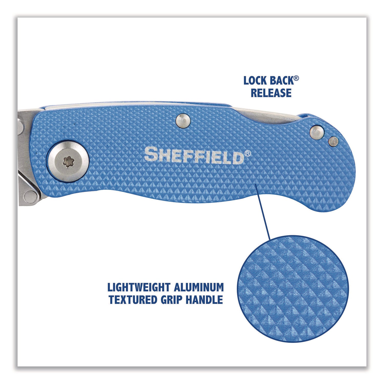 Sheffield Folding Lock Back Utility Knife Set, 1 Standard, 1 Mini, Blue (12117)
