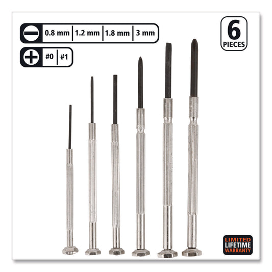 Great Neck Precision Screwdriver Set, Six-Piece, Phillips/Slotted, Assorted Lengths, Polished Steel Handles (GP6C)