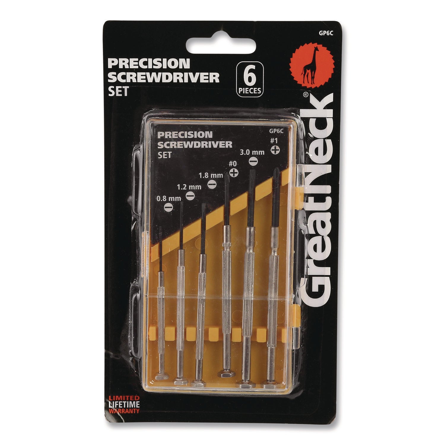 Great Neck Precision Screwdriver Set, Six-Piece, Phillips/Slotted, Assorted Lengths, Polished Steel Handles (GP6C)