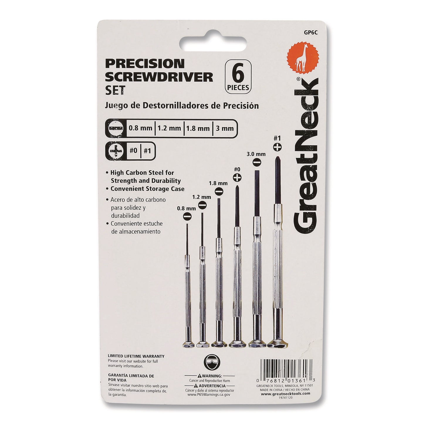 Great Neck Precision Screwdriver Set, Six-Piece, Phillips/Slotted, Assorted Lengths, Polished Steel Handles (GP6C)