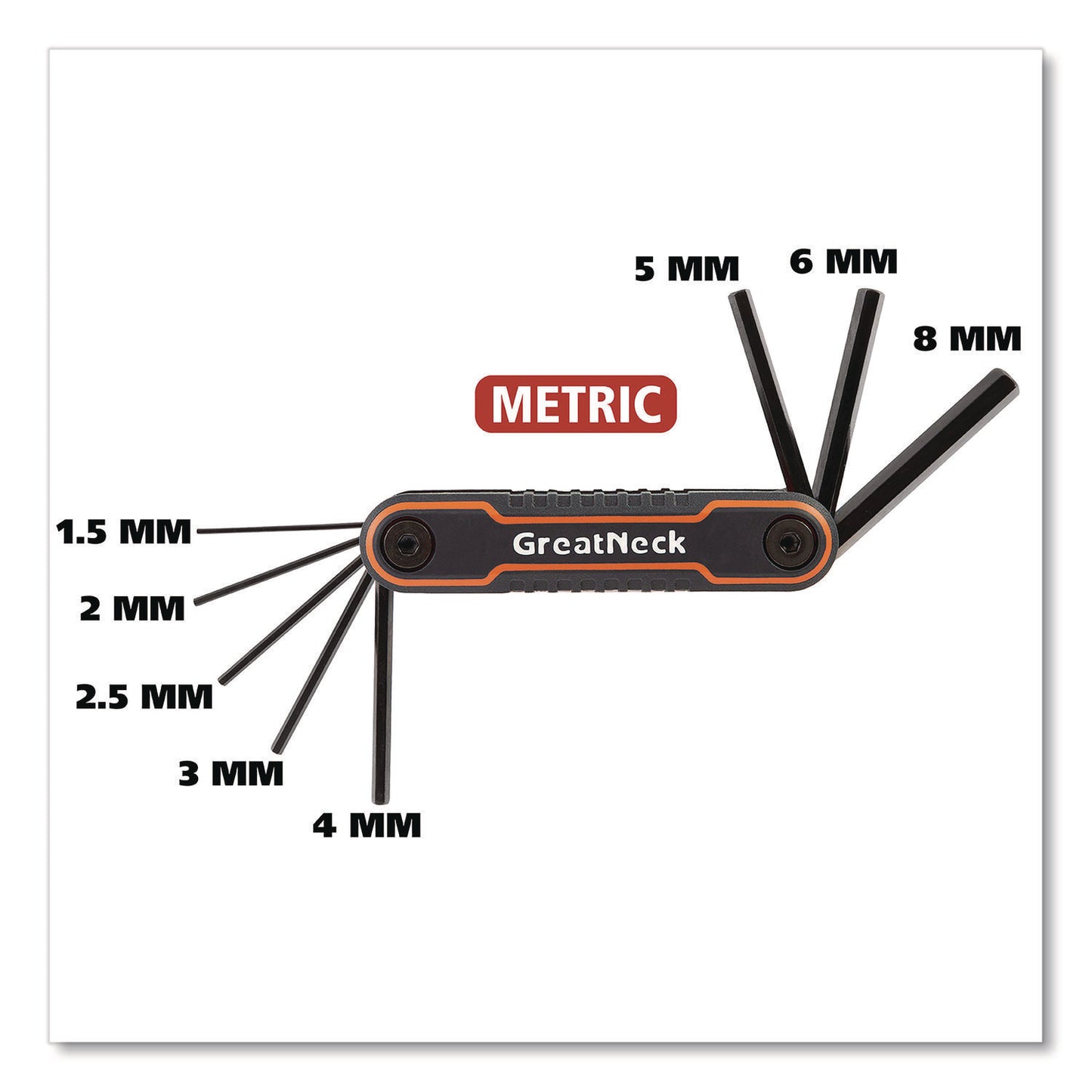 Great Neck Hex Key Fold-Up Tool Set, Two-Piece, Metric/SAE, Black-Oxide/Blue (SAE), Black-Oxide/Red (Metric) (74205)