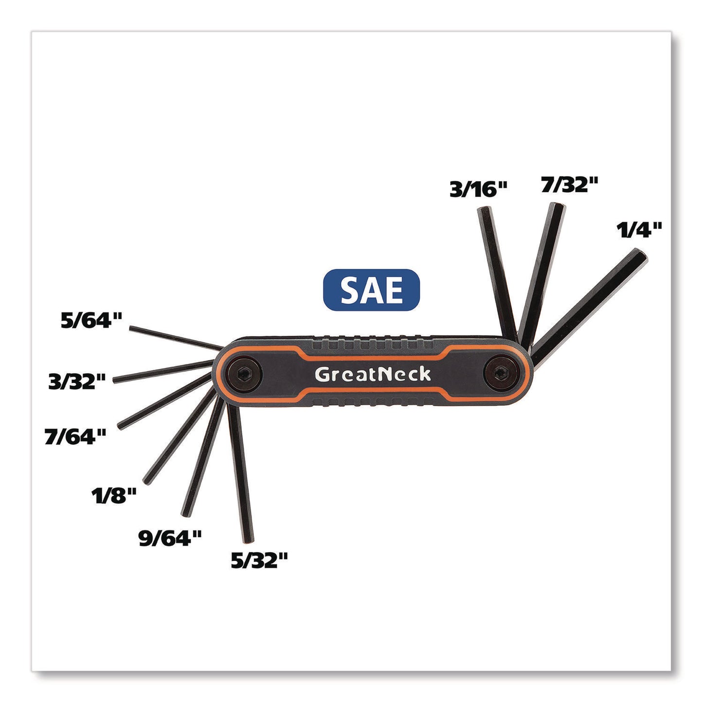 Great Neck Hex Key Fold-Up Tool Set, Two-Piece, Metric/SAE, Black-Oxide/Blue (SAE), Black-Oxide/Red (Metric) (74205)