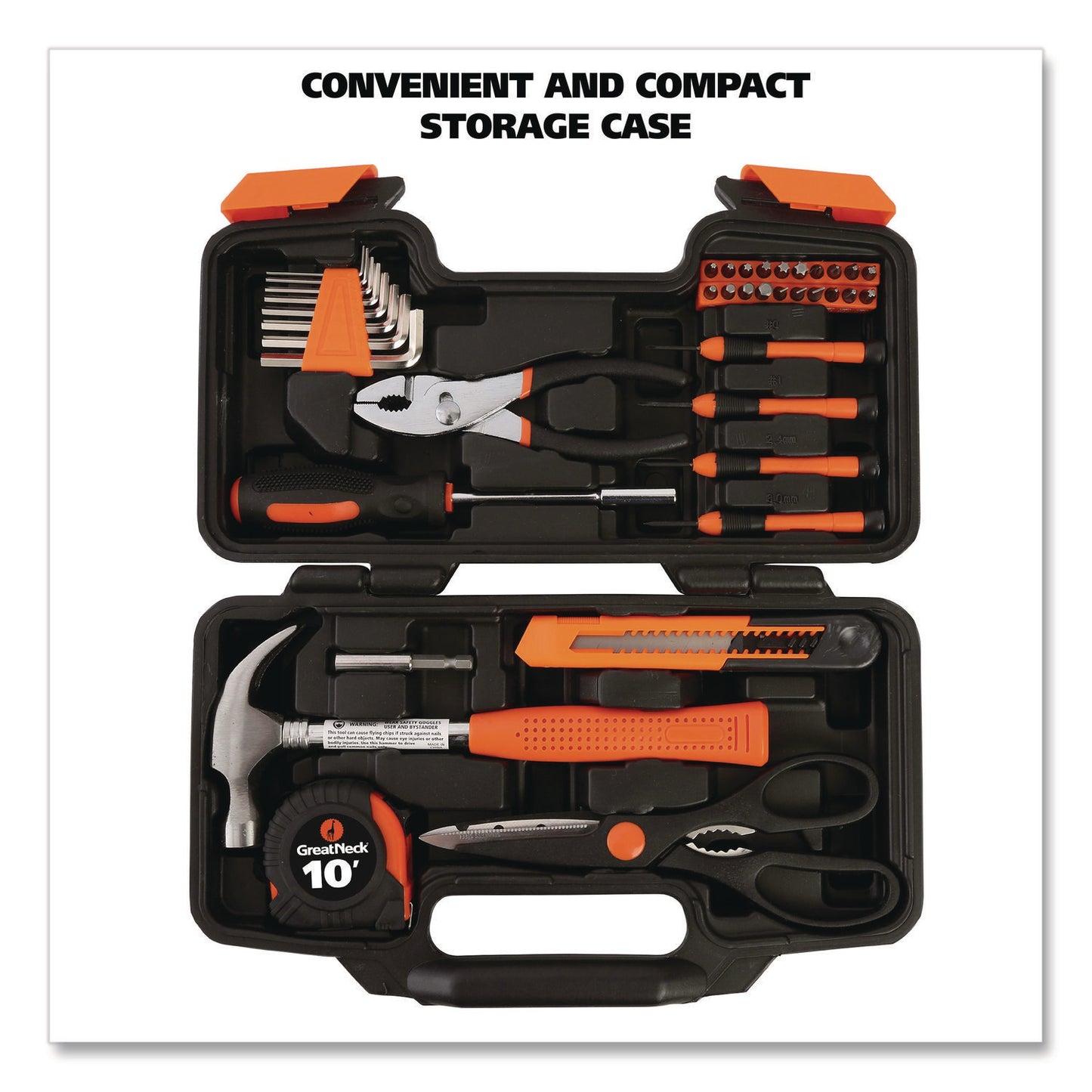 Great Neck Homeowner's 39-Piece Tool Set, 12.38" x 3" x 7.25" Carry Case (73802)